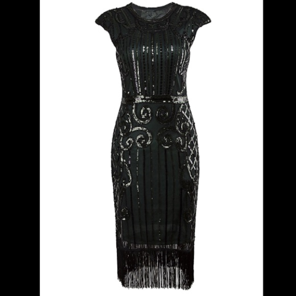 NWT Vijiv Vintage-Insp Beaded DarkGreen Midi Dress